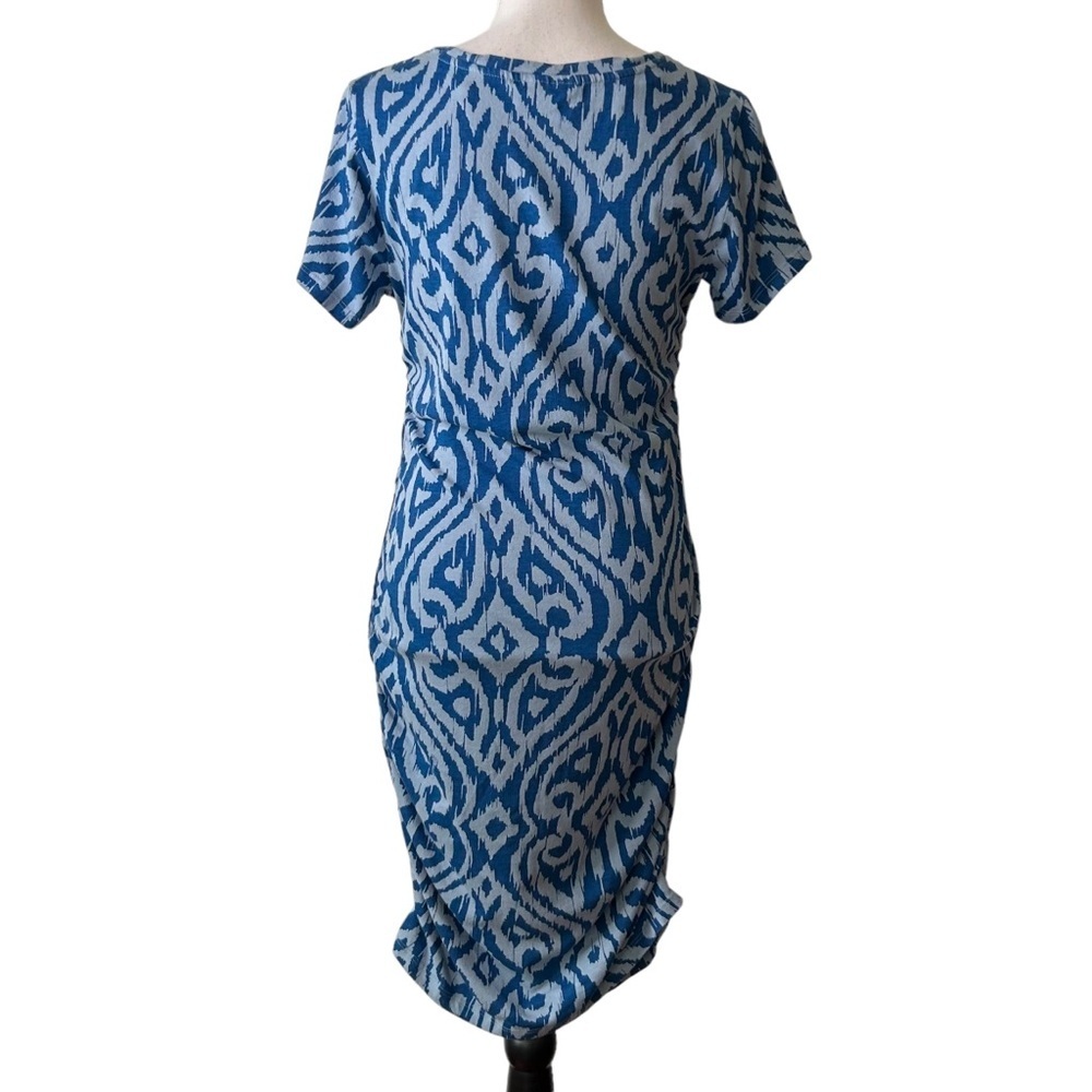 Morgan Taylor Short Sleeve Ruched Casual Jersey Knit Dress Small Blue Coastal - Picture 4 of 7
